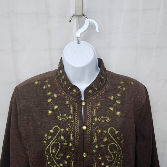 Silkland Brown Green Paisley Embroidered Boho Silk Retro Hippie Jacket M - Picture 2 of 12